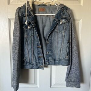 Denim and Gray Hooded Jacket
